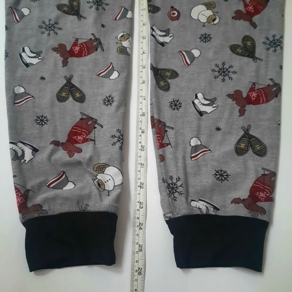 Gray OnePiece Pajama Maple Syrup Moose Beaver Skates Snowshoes Snaps Sz XL - Picture 8 of 8